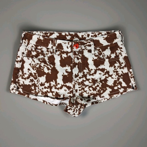 Rodeo King Pants - Cow Print Denim Shorts Women Medium Brown Western Cowgirl Rodeo
